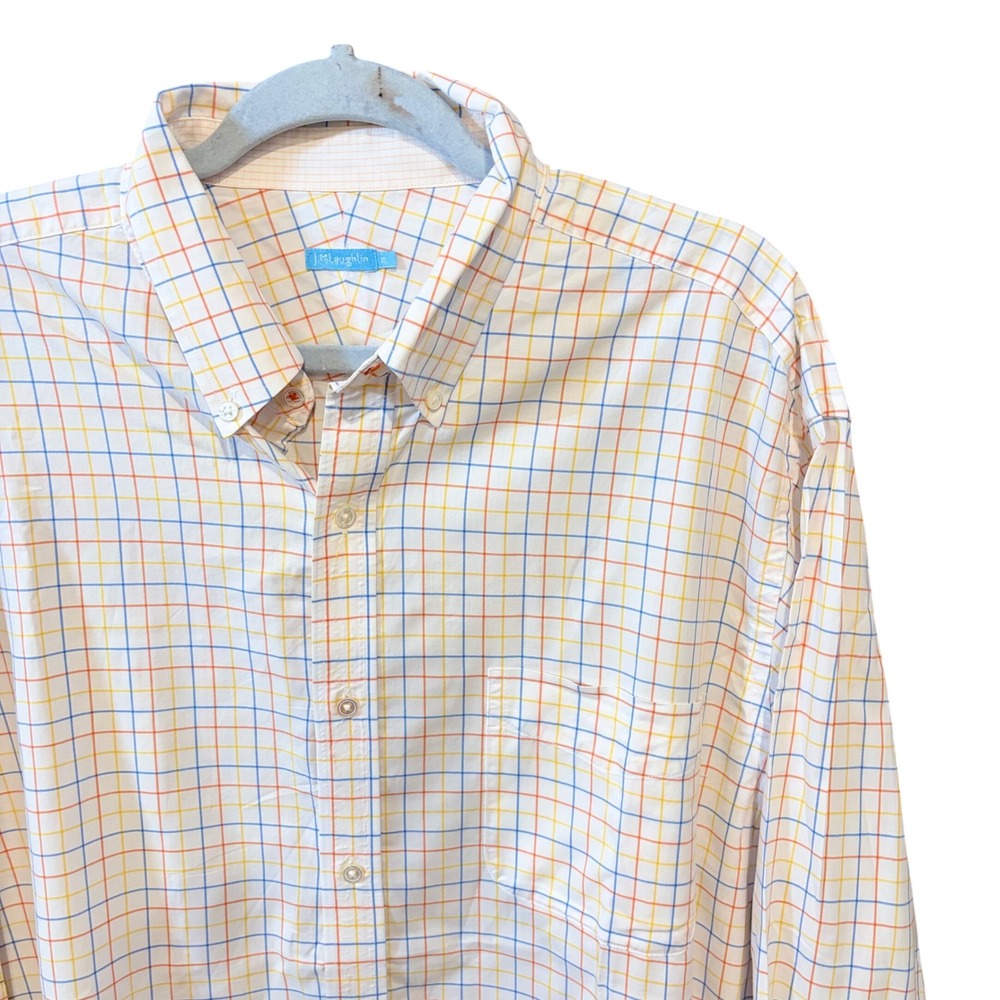J.McLaughlin Mens XL Button Down Shirt Tattersall Check Cotton Multi-Color EUC